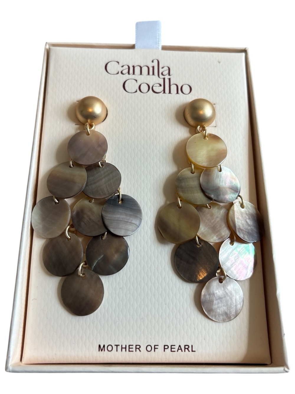 NWT Camila Coelho Iridescent Mother of Pearl Drop Earrings - Gray